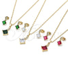 Oro Laminado Earring and Pendant Adult Set, Gold Filled Style with White Micro Pave and Green Cubic Zirconia, Polished, Golden Finish, 10.196.0129.2