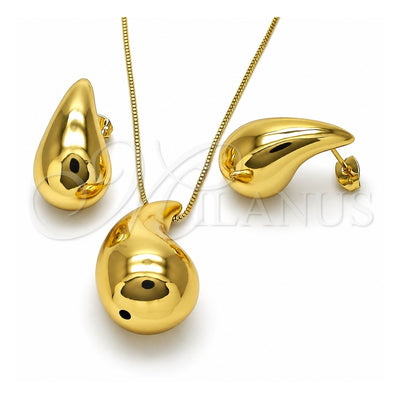 Oro Laminado Earring and Pendant Adult Set, Gold Filled Style Hollow and Teardrop Design, Polished, Golden Finish, 10.368.0002