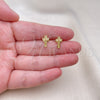 Oro Laminado Stud Earring, Gold Filled Style Crucifix Design, with White Micro Pave, Polished, Golden Finish, 02.342.0315