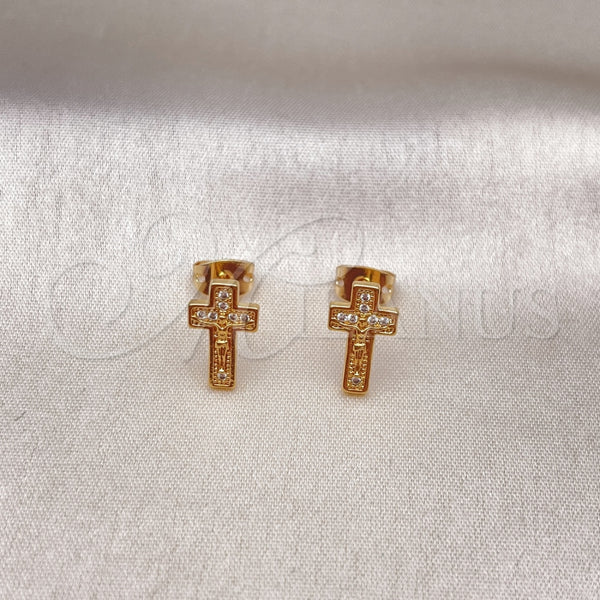 Gold Filled Ring — Stud Earring Crucifix Design with White Micro Pave — alternate product view — SKU 154523 | Oro Laminado anillo — Stud Earring Crucifix diseño with blanco Micro Pave — SKU 154523