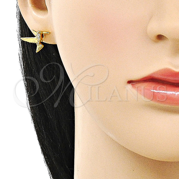 Gold Filled Ring — Stud Earring Bird Design with White Micro Pave — alternate product view — SKU 154524 | Oro Laminado anillo — Stud Earring Bird diseño with blanco Micro Pave — SKU 154524