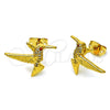 Oro Laminado Stud Earring, Gold Filled Style Bird Design, with White Micro Pave, Polished, Golden Finish, 02.342.0316