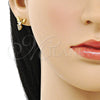 Oro Laminado Stud Earring, Gold Filled Style Bird Design, with White Cubic Zirconia and White Micro Pave, Polished, Golden Finish, 02.342.0317
