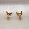 Oro Laminado Stud Earring, Gold Filled Style Bird Design, with White Cubic Zirconia and White Micro Pave, Polished, Golden Finish, 02.342.0317
