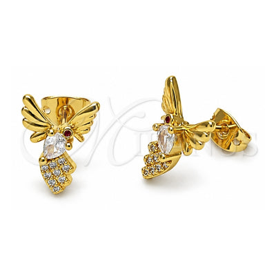 Oro Laminado Stud Earring, Gold Filled Style Bird Design, with White Cubic Zirconia and White Micro Pave, Polished, Golden Finish, 02.342.0317