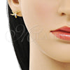 Oro Laminado Stud Earring, Gold Filled Style Bird Design, with White Cubic Zirconia and White Micro Pave, Polished, Golden Finish, 02.342.0318