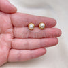Oro Laminado Stud Earring, Gold Filled Style Ball Design, with Ivory Pearl, Polished, Golden Finish, 02.342.0320