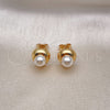 Oro Laminado Stud Earring, Gold Filled Style Ball Design, with Ivory Pearl, Polished, Golden Finish, 02.342.0320