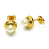 Oro Laminado Stud Earring, Gold Filled Style Ball Design, with Ivory Pearl, Polished, Golden Finish, 02.342.0320
