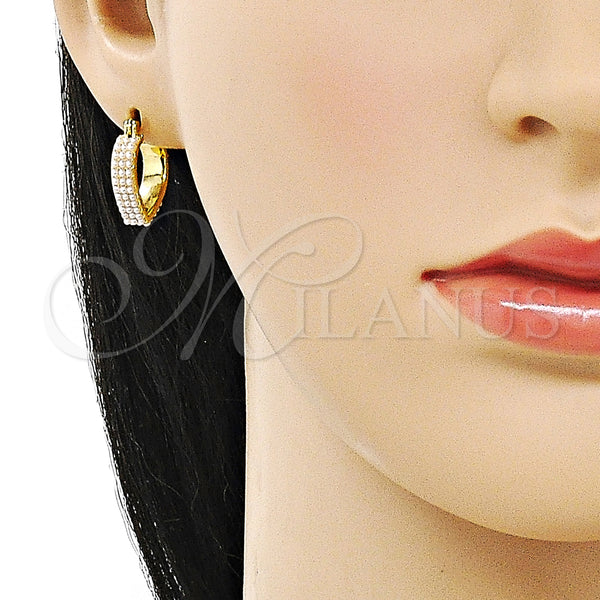Gold Filled Hoop Earrings — Small Hoop Heart Design with Ivory Pearl Polished — alternate product view — SKU 154533 | Oro Laminado aretes de aro — Small Hoop corazón diseño with Ivory Pearl pulido — SKU 154533