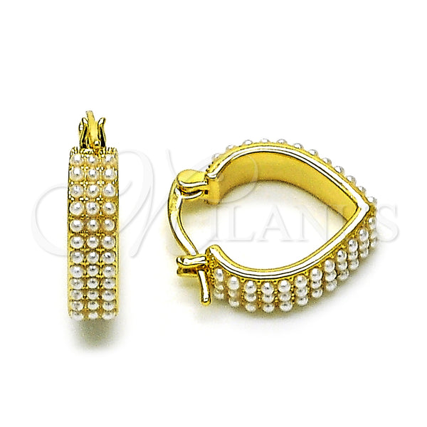 Gold Filled Hoop Earrings — Small Hoop Heart Design with Ivory Pearl Polished — main product view — SKU 154533 | Oro Laminado aretes de aro — Small Hoop corazón diseño with Ivory Pearl pulido — SKU 154533