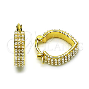 Gold Filled Hoop Earrings — Small Hoop Heart Design with Ivory Pearl Polished — main product view — SKU 154533 | Oro Laminado aretes de aro — Small Hoop corazón diseño with Ivory Pearl pulido — SKU 154533