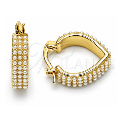 Oro Laminado Small Hoop, Gold Filled Style Heart Design, with Ivory Pearl, Polished, Golden Finish, 02.379.0080.16