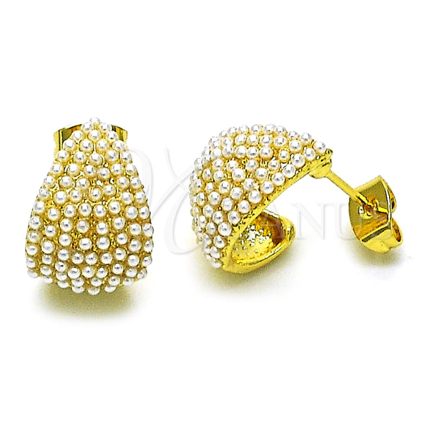 Oro Laminado Stud Earring, Gold Filled Style Chunky Design, with Ivory Pearl, Polished, Golden Finish, 02.379.0082