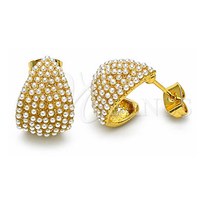 Oro Laminado Stud Earring, Gold Filled Style Teardrop Design, with Ivory Pearl, Polished, Golden Finish, 02.379.0082
