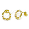 Oro Laminado Stud Earring, Gold Filled Style Twist Design, with Ivory Pearl, Polished, Golden Finish, 02.379.0085
