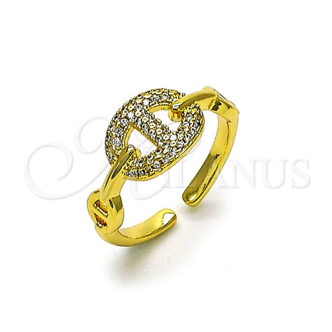 Oro Laminado Multi Stone Ring, Gold Filled Style Puff Mariner Design, with White Micro Pave, Polished, Golden Finish, 01.341.0125
