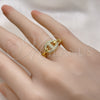 Oro Laminado Multi Stone Ring, Gold Filled Style Puff Mariner Design, with White Micro Pave, Polished, Golden Finish, 01.341.0125 (One size fits all)