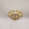 Oro Laminado Multi Stone Ring, Gold Filled Style Puff Mariner Design, with White Micro Pave, Polished, Golden Finish, 01.341.0125 (One size fits all)