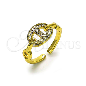 Oro Laminado Multi Stone Ring, Gold Filled Style Puff Mariner Design, with White Micro Pave, Polished, Golden Finish, 01.341.0125 (One size fits all)