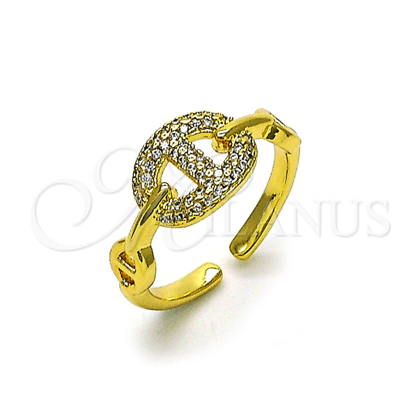 Oro Laminado Multi Stone Ring, Gold Filled Style Puff Mariner Design, with White Micro Pave, Polished, Golden Finish, 01.341.0125 (One size fits all)