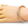 Oro Laminado Individual Bangle, Gold Filled Style Twist Design, Polished, Tricolor, 07.170.0005 (10 MM Thickness, One size fits all)