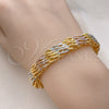 Oro Laminado Individual Bangle, Gold Filled Style Twist Design, Polished, Tricolor, 07.170.0005 (10 MM Thickness, One size fits all)