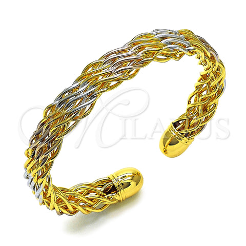 Oro Laminado Individual Bangle, Gold Filled Style Twist Design, Polished, Tricolor, 07.170.0005 (10 MM Thickness, One size fits all)