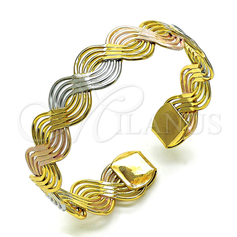 Oro Laminado Individual Bangle, Gold Filled Style Twist Design, Polished, Tricolor, 07.170.0009 (15 MM Thickness, One size fits all)