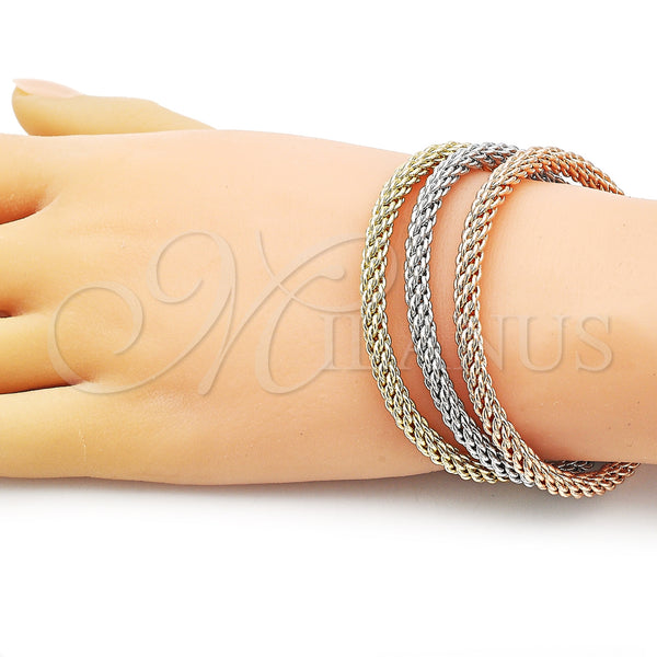 Gold Filled Jewelry — Trio Bangle Twist and Rope Design Polished Tricolor — alternate product view — SKU 154557 | Oro Laminado joyería — Trio Bangle Twist and Rope diseño pulido Tricolor — SKU 154557