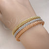 Oro Laminado Trio Bangle, Gold Filled Style Twist and Rope Design, Polished, Tricolor, 07.170.0012 (05 MM Thickness, One size fits all)