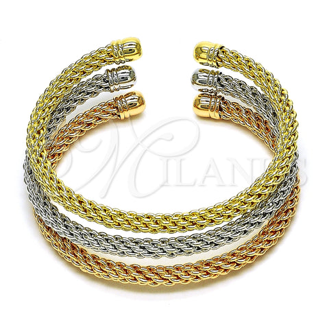 Oro Laminado Trio Bangle, Gold Filled Style Twist and Rope Design, Polished, Tricolor, 07.170.0012 (05 MM Thickness, One size fits all)