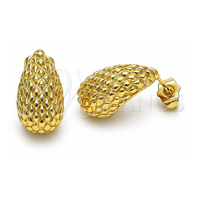 Oro Laminado Stud Earring, Gold Filled Style Teardrop Design, Diamond Cutting Finish, Golden Finish, 02.163.0294