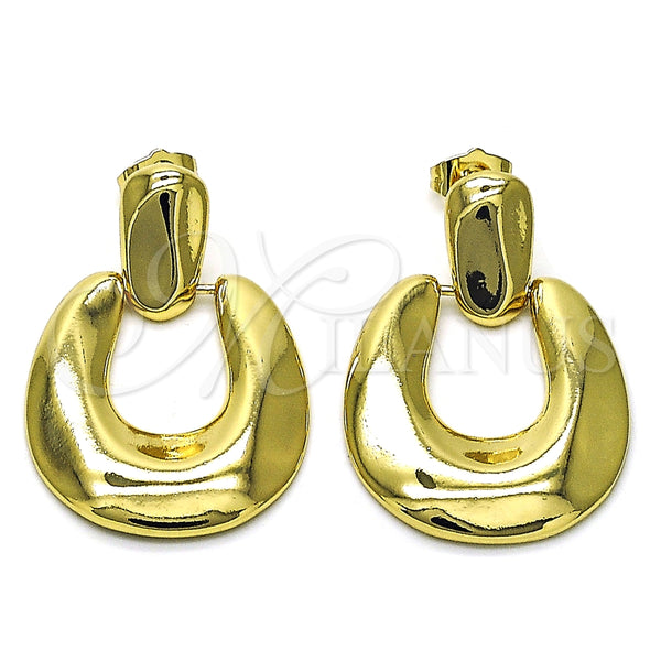 Oro Laminado Stud Earring, Gold Filled Style Chunky Design, Polished, Golden Finish, 02.163.0295