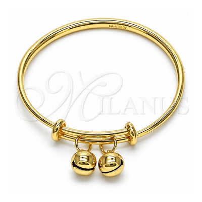 Oro Laminado Individual Bangle, Gold Filled Style Rattle Charm Design, Polished, Golden Finish, 07.168.0026 (03 MM Thickness, One size fits all)