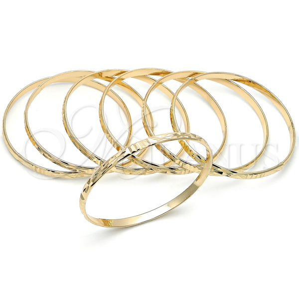 Oro Laminado Semanario Bangle, Gold Filled Style Flower Design, Diamond Cutting Finish, Golden Finish, 07.168.0027 (04 MM Thickness, Size 4 (2.25 Diameter))