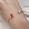 Oro Laminado Individual Bangle, Gold Filled Style Butterfly Design, with Garnet and White Cubic Zirconia, Polished, Golden Finish, 07.195.0015 (02 MM Thickness, One size fits all)