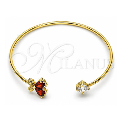 Oro Laminado Individual Bangle, Gold Filled Style Butterfly Design, with Garnet and White Cubic Zirconia, Polished, Golden Finish, 07.195.0015 (02 MM Thickness, One size fits all)
