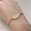 Oro Laminado Individual Bangle, Gold Filled Style Hand of God Design, with White Micro Pave, Polished, Golden Finish, 07.195.0016 (02 MM Thickness, One size fits all)