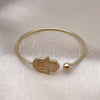 Oro Laminado Individual Bangle, Gold Filled Style Hand of God Design, with White Micro Pave, Polished, Golden Finish, 07.195.0016 (02 MM Thickness, One size fits all)