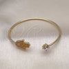 Oro Laminado Individual Bangle, Gold Filled Style Judaica and Hand of God Design, with White Micro Pave and White Cubic Zirconia, Polished, Golden Finish, 07.195.0017 (02 MM Thickness, One size fits all)