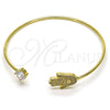 Oro Laminado Individual Bangle, Gold Filled Style Hand of God Design, with White Micro Pave and White Cubic Zirconia, Polished, Golden Finish, 07.195.0017 (02 MM Thickness, One size fits all)