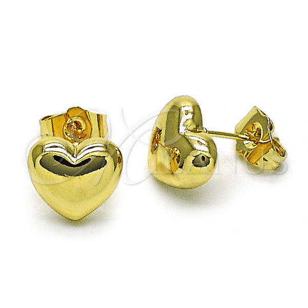 Oro Laminado Stud Earring, Gold Filled Style Heart Design, Polished, Golden Finish, 02.156.0683