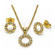 Oro Laminado Earring and Pendant Adult Set, Gold Filled Style Flower and Leaf Design, with White Micro Pave, Polished, Golden Finish, 10.156.0473