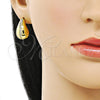 Oro Laminado Stud Earring, Gold Filled Style Teardrop Design, with White Micro Pave, Polished, Golden Finish, 02.368.0095