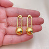 Oro Laminado Dangle Earring, Gold Filled Style Ball Design, Polished, Golden Finish, 02.368.0100