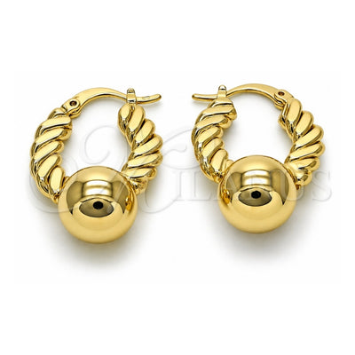 Oro Laminado Small Hoop, Gold Filled Style Ball Design, Polished, Golden Finish, 02.213.0599.20