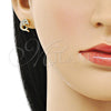 Oro Laminado Stud Earring, Gold Filled Style Dolphin Design, with White and Black Micro Pave, Polished, Golden Finish, 02.213.0600