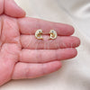 Oro Laminado Stud Earring, Gold Filled Style Dolphin Design, with White and Black Micro Pave, Polished, Golden Finish, 02.213.0600