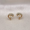 Oro Laminado Stud Earring, Gold Filled Style Dolphin Design, with White and Black Micro Pave, Polished, Golden Finish, 02.213.0600